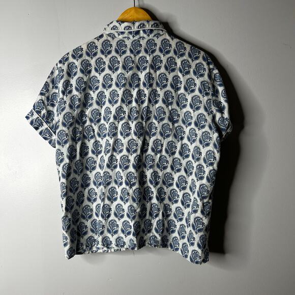 J. Crew Short Sleeve Linen Blend Pajama Set Bouquet Block Print Women's Large - Picture 7 of 13